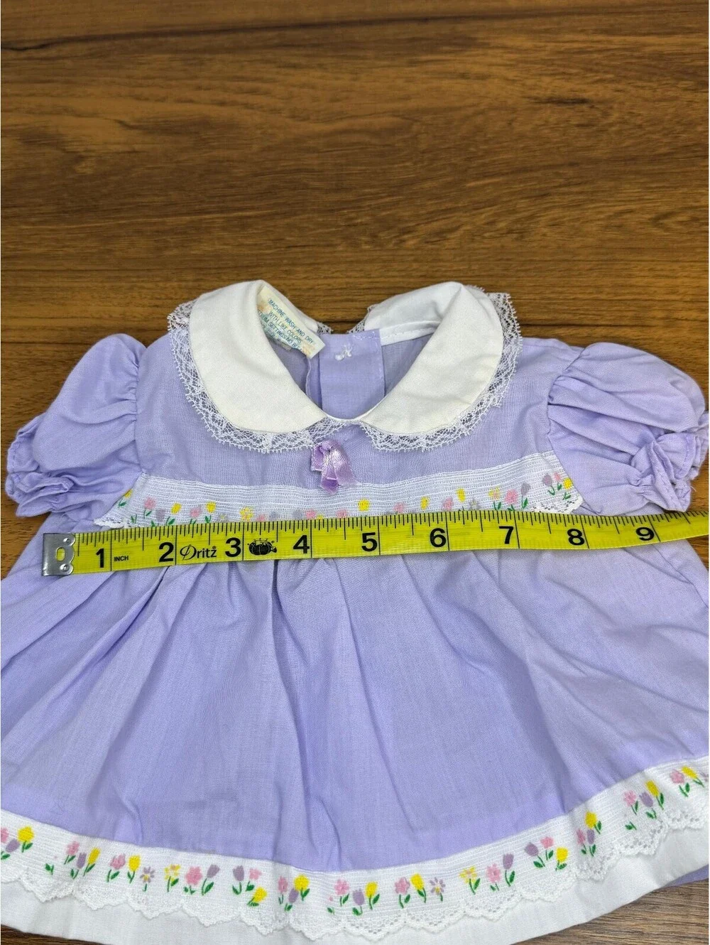 Catton Candy Vintage Lavender Baby Dress with Floral Trim and Peter Pan Collar